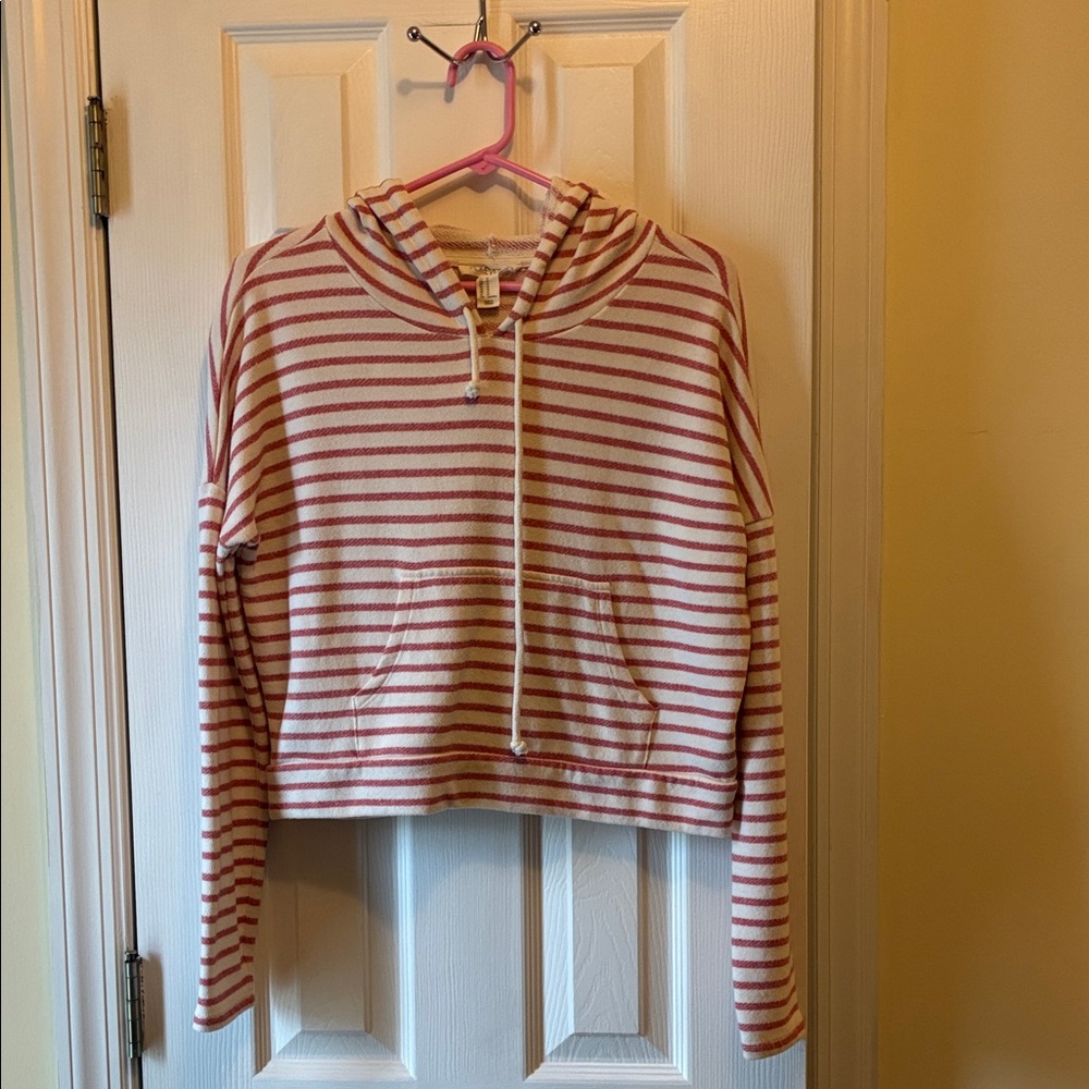 Forever 21 Cream & Pink Striped Cropped Hoodie